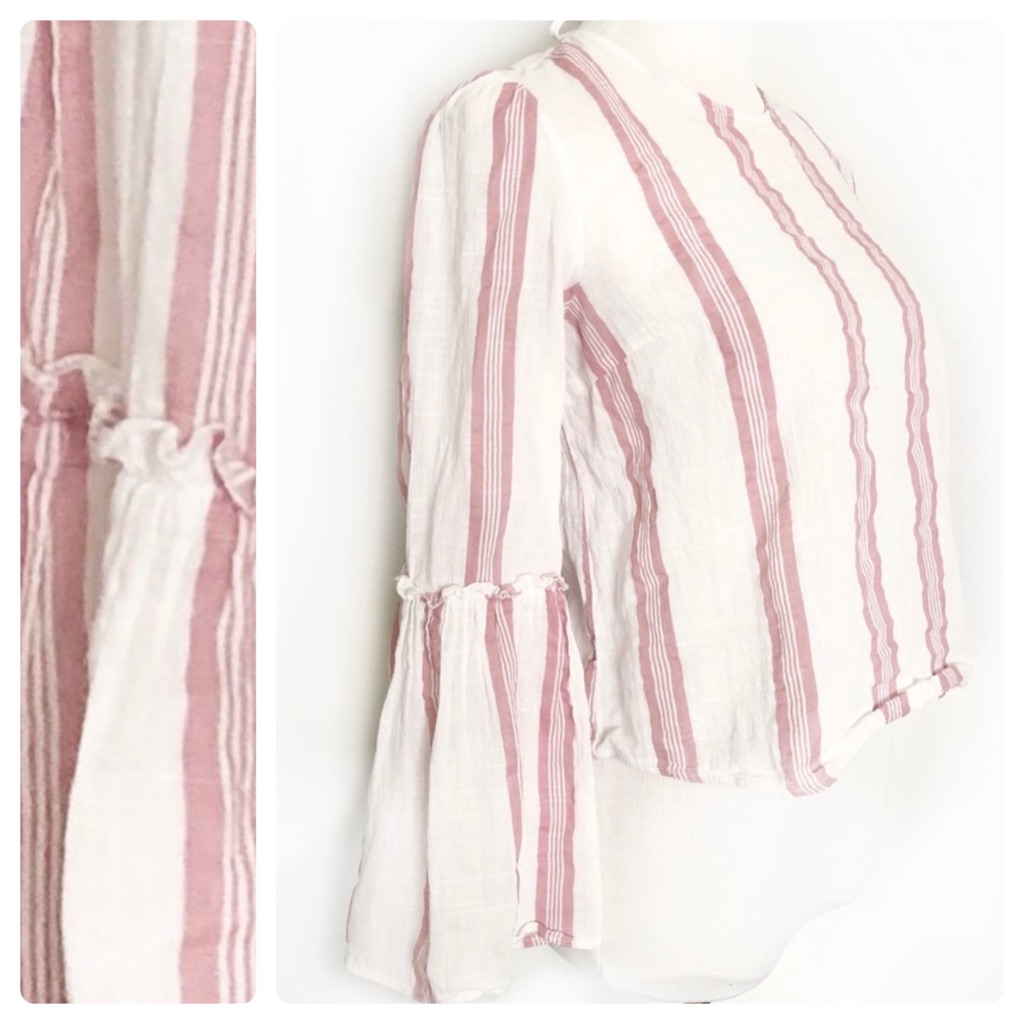 Cropped Ruffled Bell Sleeve Pink Candy Striped Charlotte Russe Top Blous